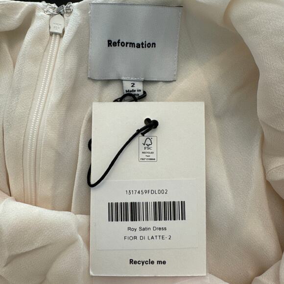 Reformation Roy Satin Dress Fior Di Latte - Picture 10 of 12